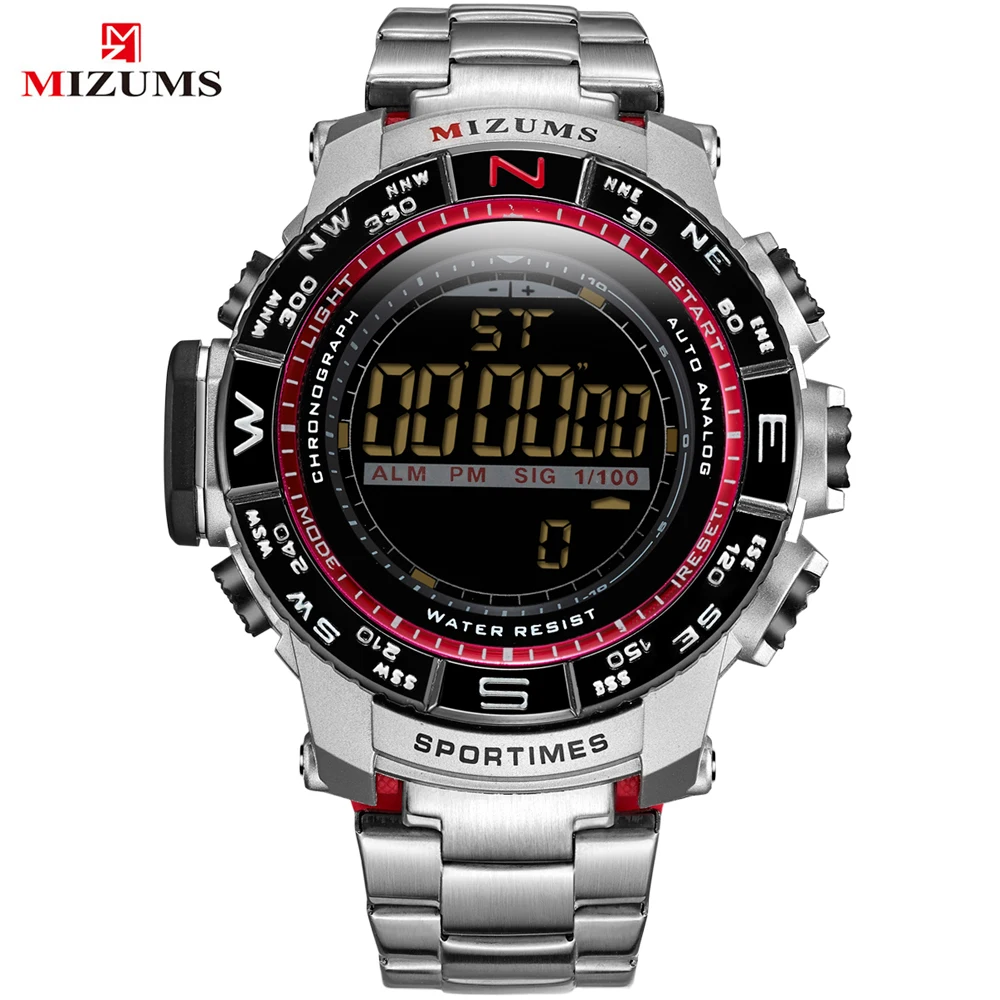 MIZUMS Роскошные Брендовые мужские спортивные часы цифровой светодиодный 30 м водонепроницаемые военные часы мужские модные повседневные электронные наручные часы
