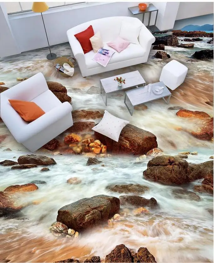 Пользовательский фото пол 3D обои современное искусство Морская вода камень