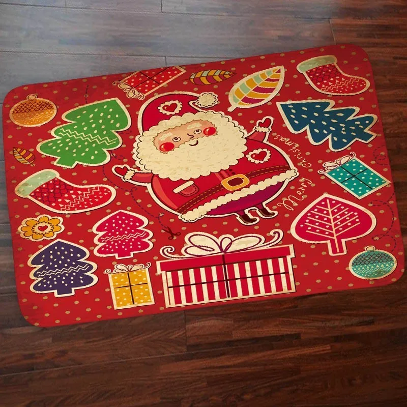 Дверной коврик 40x60 см с надписью &quotMerry Christmas&quot фланелевый Санта Клаусом для