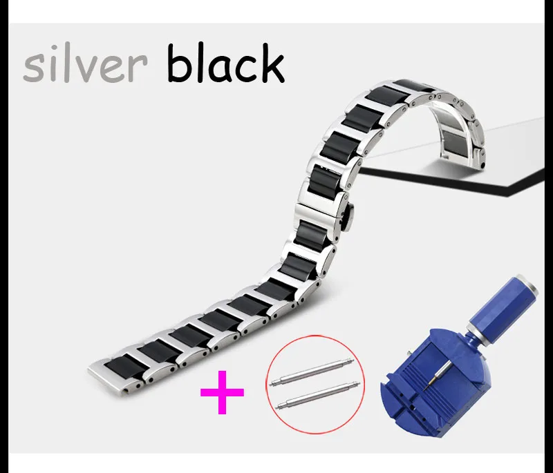 Silver Black Двойной цвет 316 нержавеющая сталь керамический ремешок для часов Бабочка Пряжка замена наручные часы ремешок Браслет 14 мм 16 18 мм 20 мм 22 мм - Цвет ремешка: Silver Black