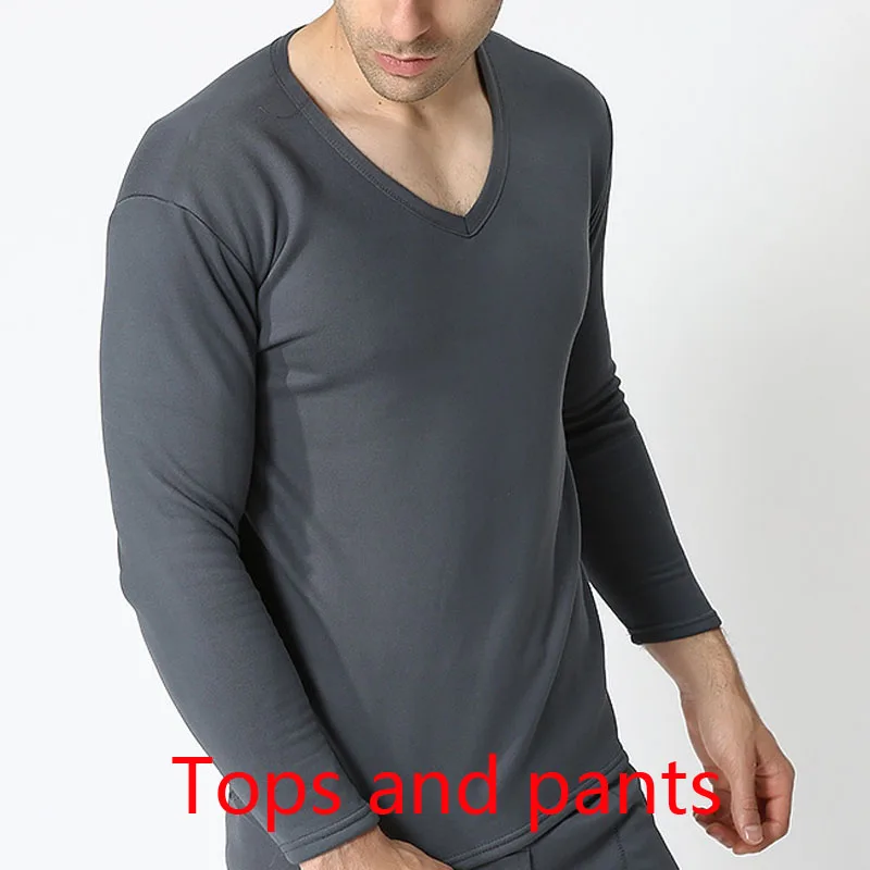 Gray(Tops and pants) Осенне-зимнее термобелье 5XL 6XL 7XL 8XL 9XL бюст 180 см плюс размер вес 165 кг флис V образным вырезом большой размер мужские кальсоны - Цвет: Gray(Tops and pants)