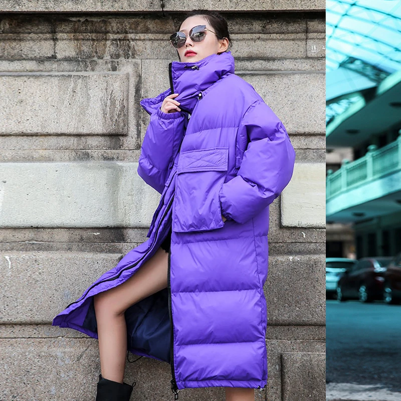 Корейский Для женщин зимняя куртка Длинные свободные Harajuku хлопковое Стеганое