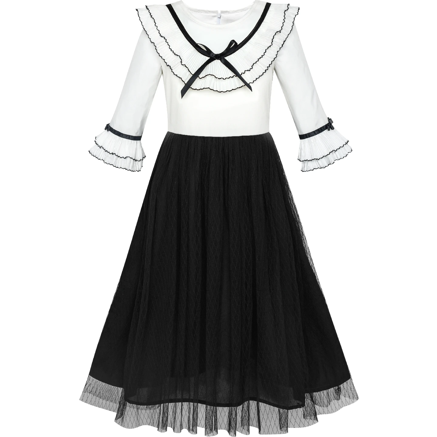 Girls Dress Chiffon Elbow-length Sleeve Black White 2020 Summer Princess Wedding Party Dresses Children Clothes Pageant Sundress | Детская