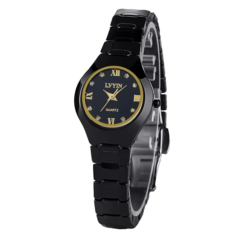 women black gold luxury women man wristwatch ceramic woman mens watches lvyin brand ladies men's watches 200m waterproof Swim quartz male clocks - Цвет: women black gold