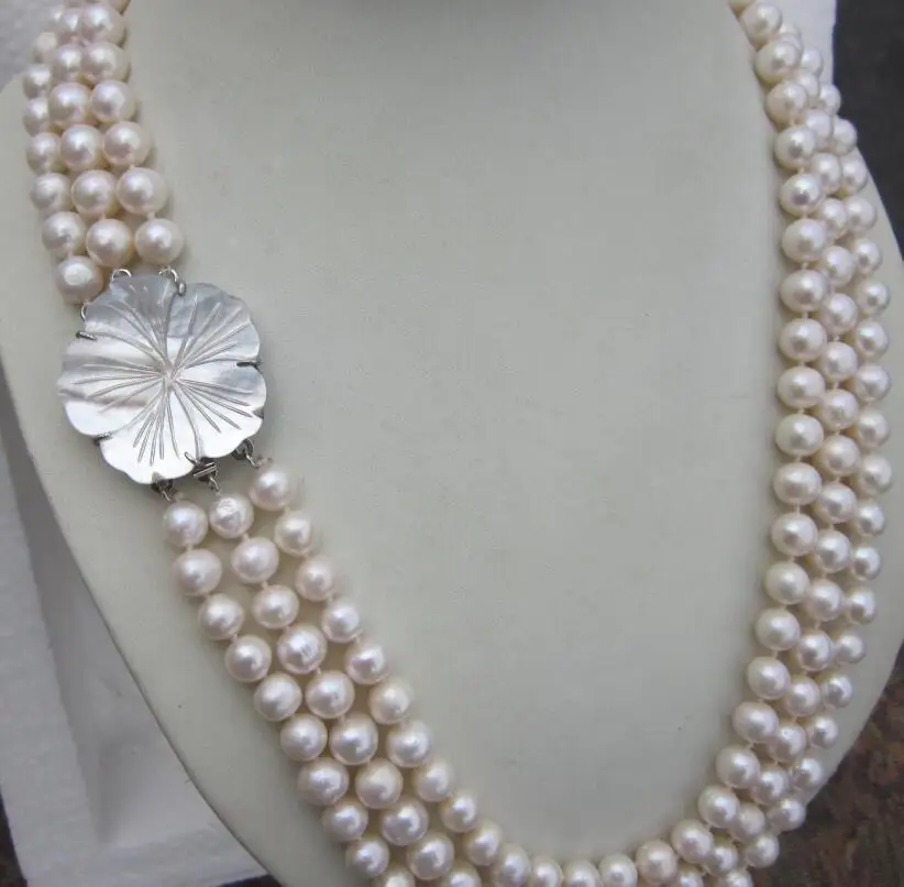 3 ROW 8-9MM natural south sea white Pearl Necklace 22-24'' t | Украшения и аксессуары