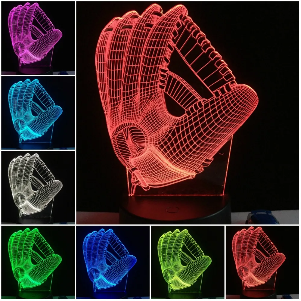 Спортивный бейсбольный Ловец перчатка 3D лампа домашний светодиодный ночник с USB