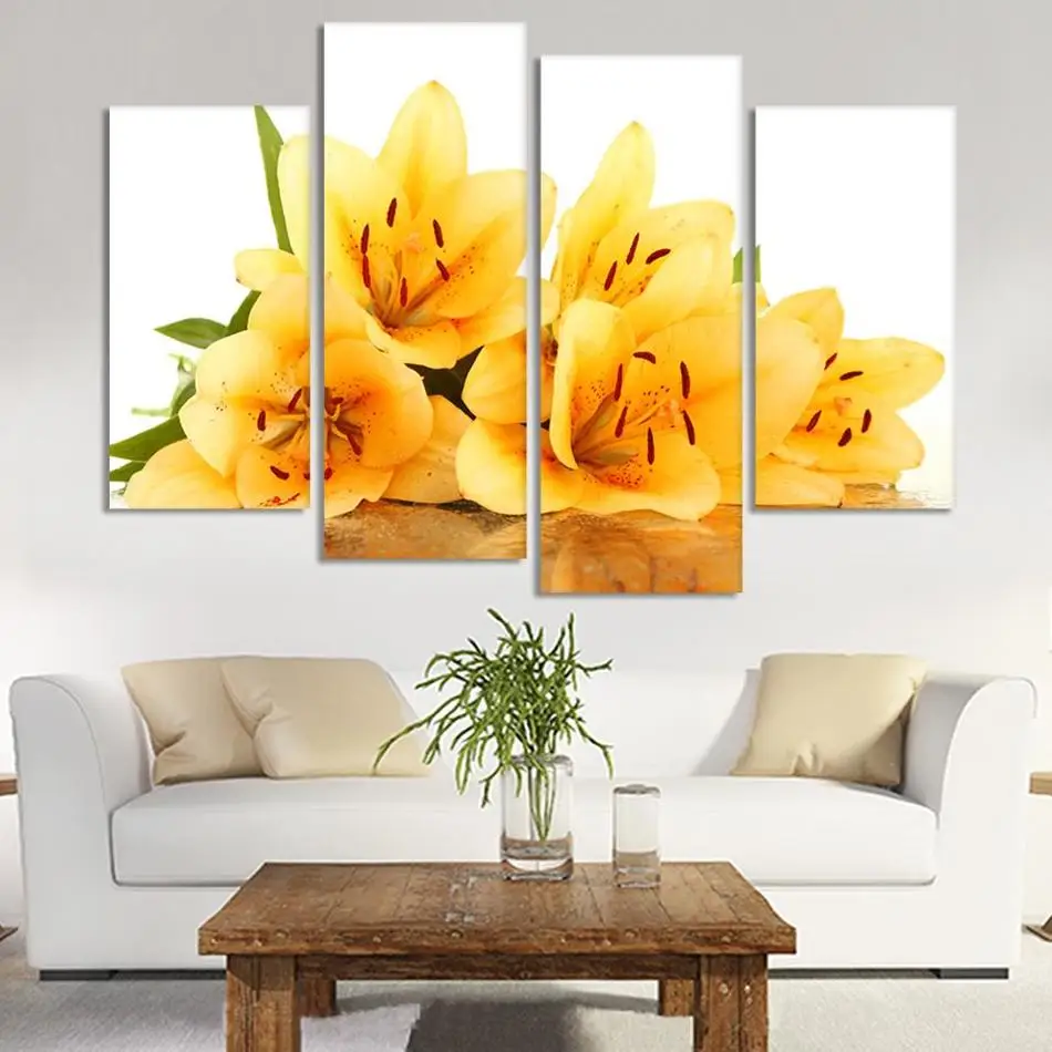 4 Piece Free Shipping Hot Sell Modern Wall Painting yellow flower Home Decorative Art Picture Paint on Canvas Prints | Дом и сад