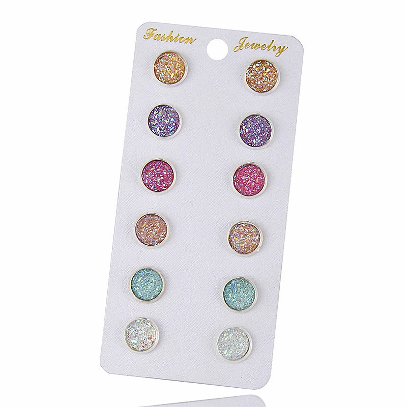 

2023 Bling Earring Sets 6 Pairs / Set Mixed Color Cute Round Stud Earrings For Women Fashion Jewelry Birthday Gift Wholesale