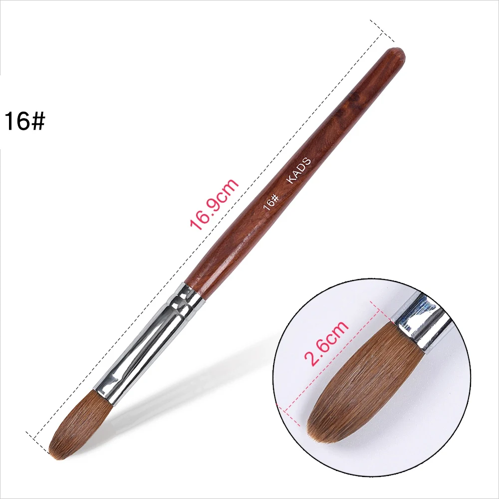 Size 16 KADS кисти для маникюра, акриловая щетка Kolinsky Sable, гофрированная УФ-полигелевая кисть, Гелевая Кисть для маникюра, Плоская Круглая Красная деревянная Кисть для ногтей - Цвет: Size 16