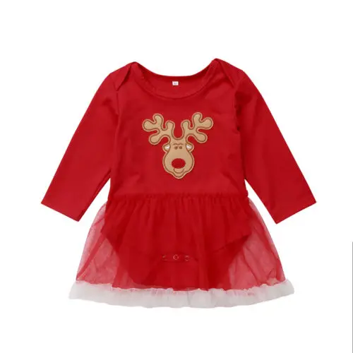 Newborn Baby Girls Long Sleeve Deer Romper Tutu Dress Outfits Lace Chrismas Girl Princess Clothing 0-24M | Детская одежда и обувь