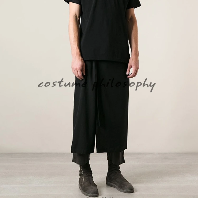 

Homemade 2018 new men's casual pants double black samurai pants. S-6XL!!