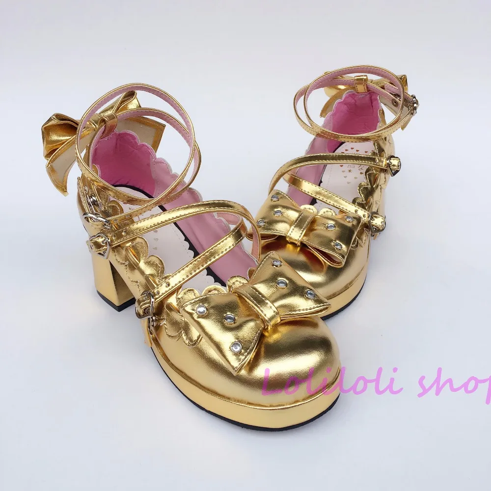 Фото Princess sweet lolita shoes Japanese design customized special shaped Golden with bow tie high heel an1123 Обувь Princess sweet lolita shoes Japanese design customized special shaped Golden with bow tie high heel an1123 Обувь