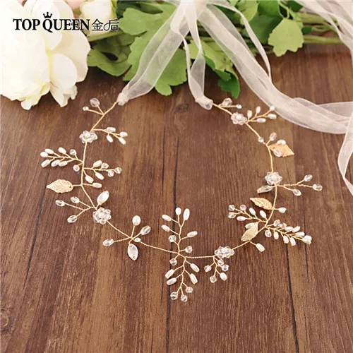 G-ivory organza TOPQUEEN HP71 Кристалл Золотые листья свадебное украшение для волос «вьющийся стебель» головная повязка невесты головные уборы для свадебных аксессуаров - Цвет: G-ivory organza