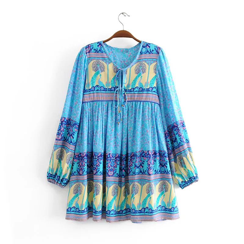 Boho шикарное летнее винтажное короткое платье с цветочным принтом павлина
