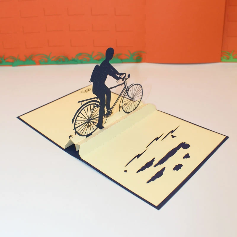 3D ручной работы для езды на велосипеде мальчик бумажные Пригласительные