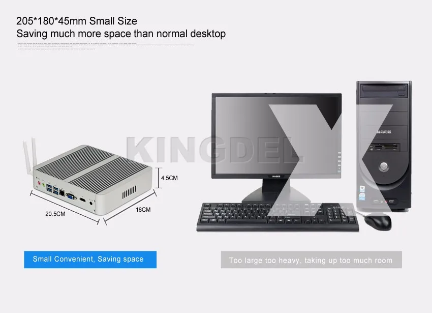 Kingdel горячая распродажа Новое поступление Intel i5 7200U i3 7100U Windows10 Linux HTPC HDMI VGA безвентиляторный мини ПК макс 16 Гб ram