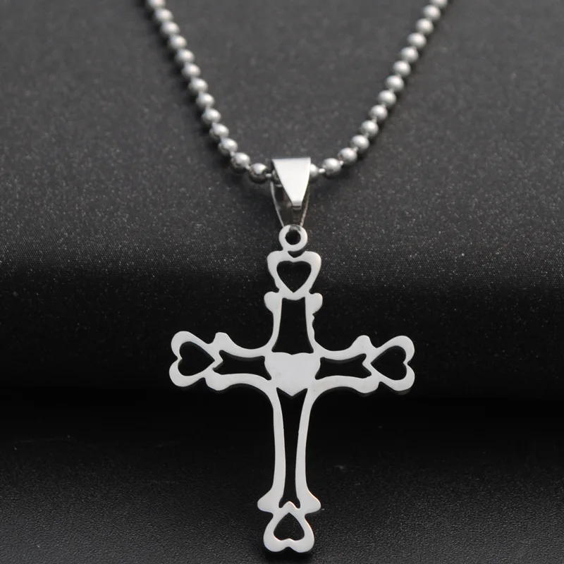 30 Stainless Steel Multilayer hollow Love Heart Cross Necklace Heart Religion Jesus Cross Titanium Steel Faith Cross Necklace