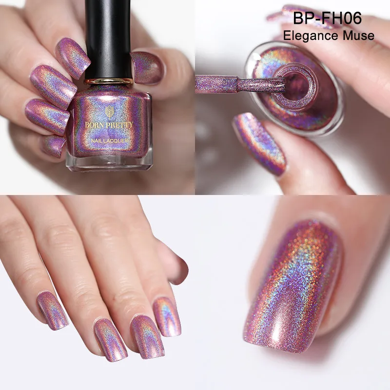 Elegance Muse Born pretty, голографическая лак для ногтей, 6 мл, серия Flowish, лазерный лак, сияющий блеск, маникюрный лак для ногтей, хром - Color: Elegance Muse