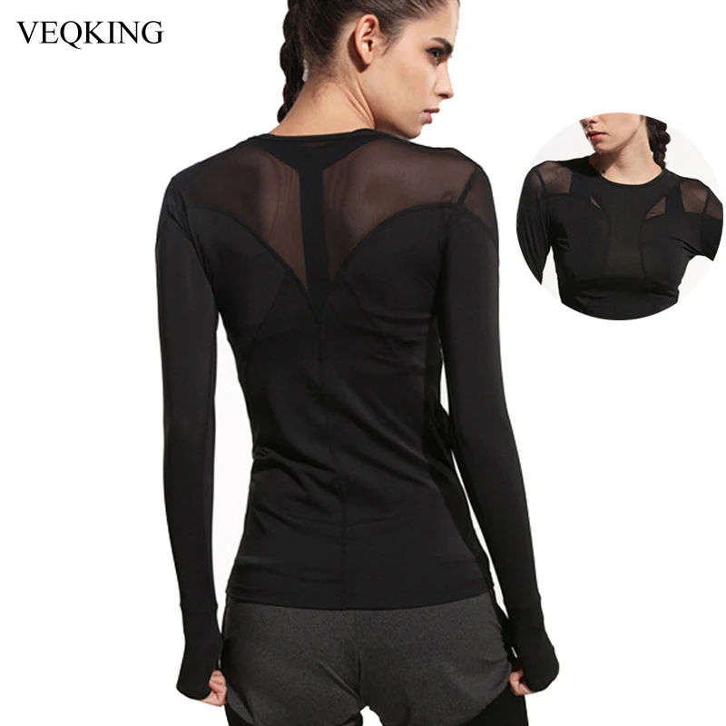 VEQKING спортивная женская рубашка для фитнеса йоги Топ с длинным рукавом
