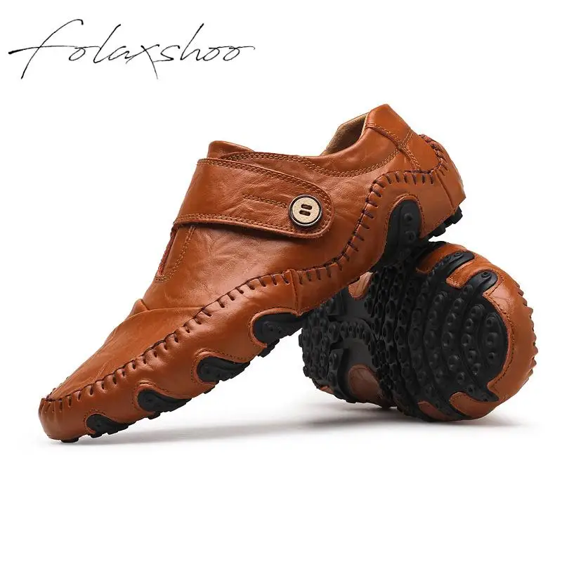 Folaxshoo Genuine Leather Rubber Loafers Slip-on Mens Shoes Casual Men Breathable Slip On 47 | Обувь