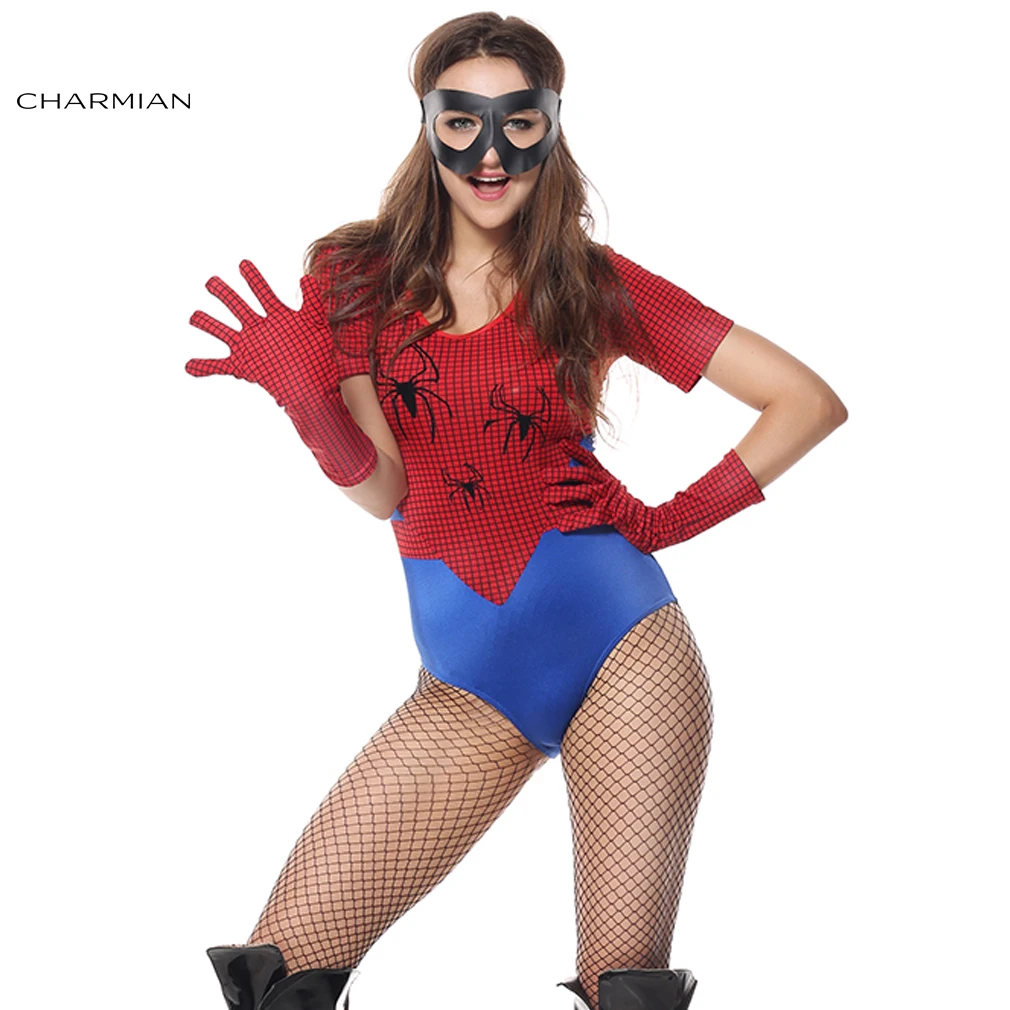 Charmian New Spiderman Superhero Halloween Costume for Women Adult Anime Cosplay Carnival Party Jumpsuit with Mask | Тематическая