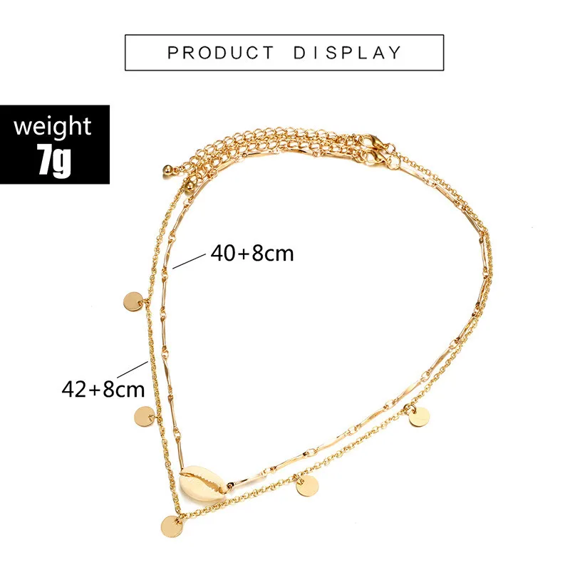 

Women Multi-Layer Beach Shell Round Wafer Pendant Necklaces Gold Color Conch Clavicle Necklace Friend Gift