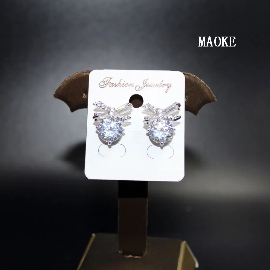 Модные циркониевые серьги с бантом простые в стиле ретро золотистые и