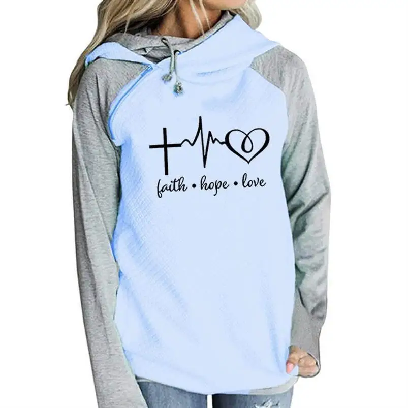 

Hoodies For Women Zipper Decoration Faith Hope Love Letters Print Hoodies Women Sweatshirt Femmes Tops Harajuku Corduroy Casual