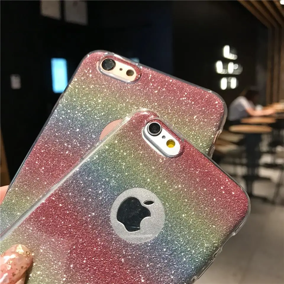 Блеск 2 в 1 Rainbow Чехол для iPhone 7 Plus SE 6 s 8 X XR XS MAX huawei Коврики 20 10 Lite p20 P10 Honor 8X ТПУ чехол