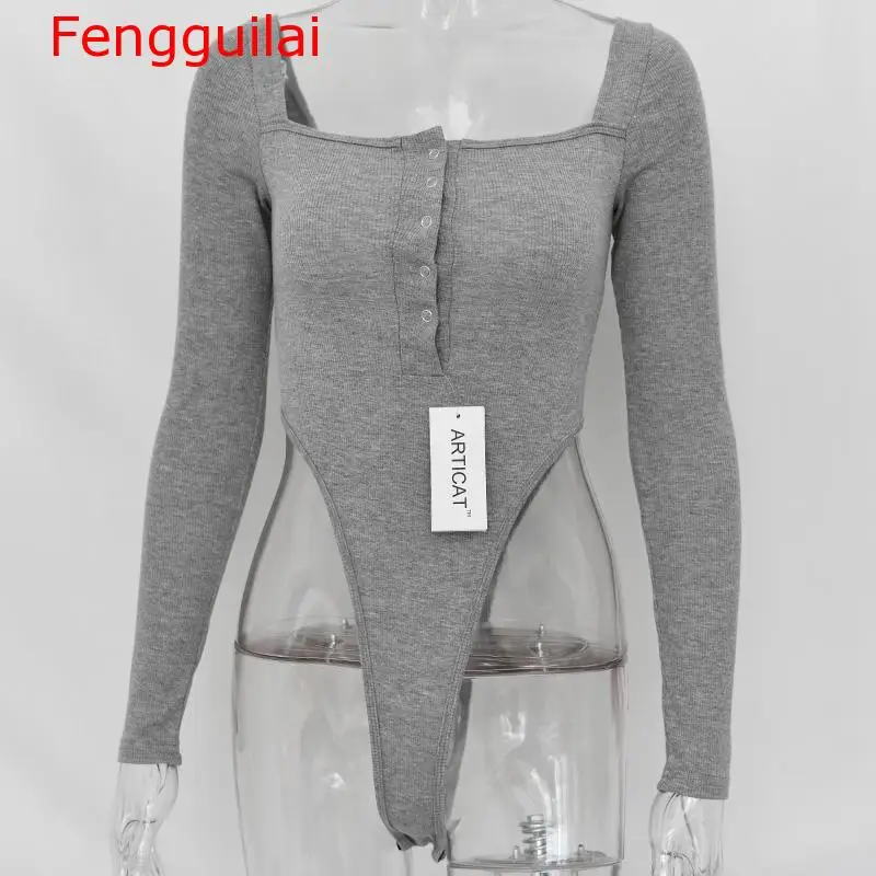 

Women Jumpsuit 2020 Autumn Top Off Shoulder Sexy Bodysuit Women Long Sleeve Slash Buttons Bodycon Rompers