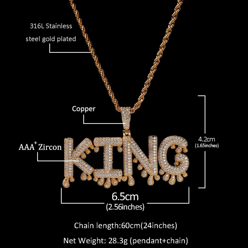 Uwin Custom Words Name Pendants Dripping Bubble Initial Letters With 4mm CZ Tennis Chain Pendant Full Gold Color Iced Jewelry