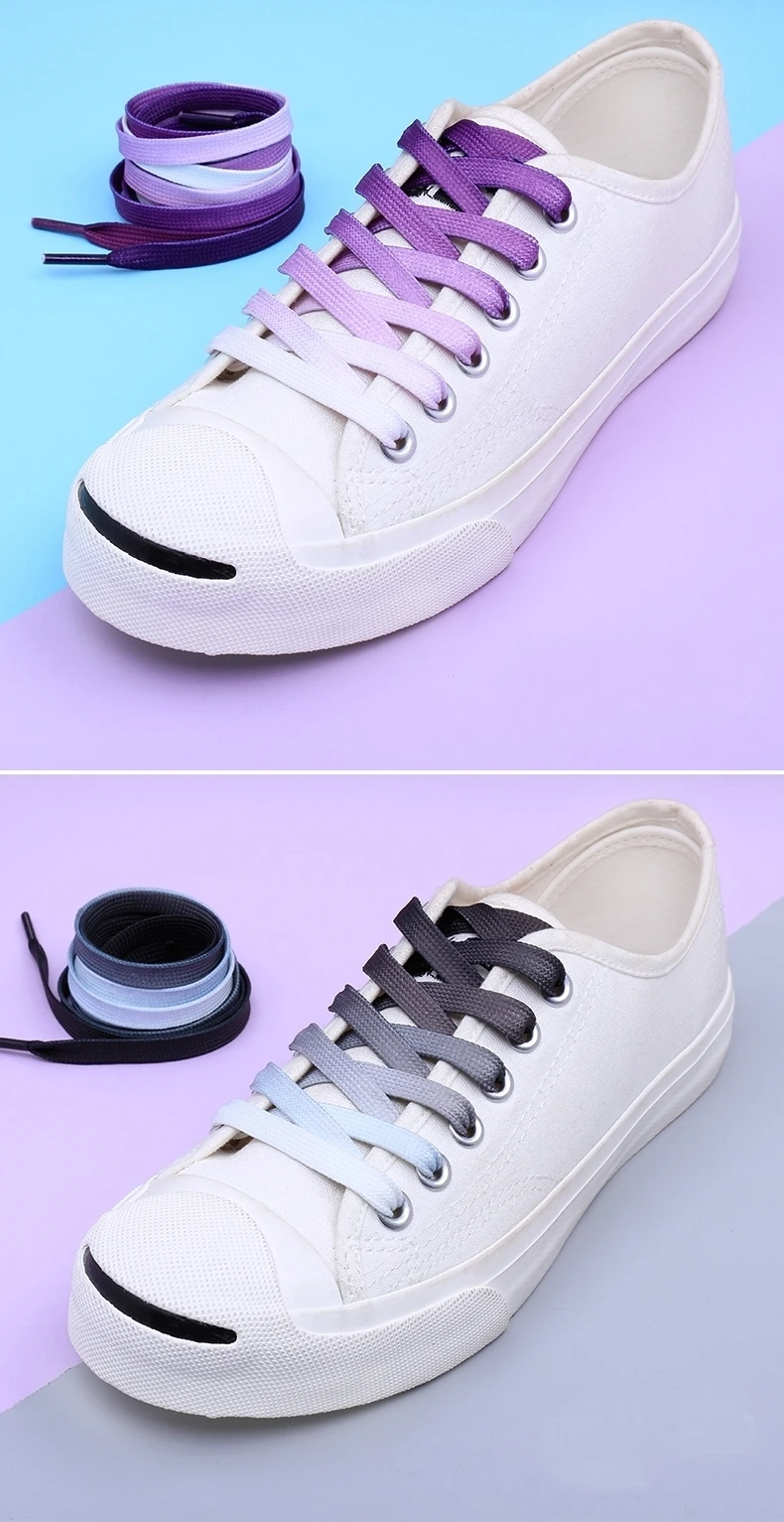 95cm Flat Color Gradient Changing Colors Shoe Laces Rainbow Print Flat Canvas Shoelace Shoes Casual Chromatic Colour Shoelaces