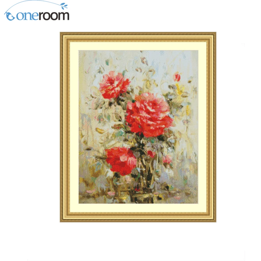 

47-57 Red Flowers (1) Chinese Stitch,DIY 14CT similar DMC Cross Stitch,Sets For Embroidery Kits Counted Cross-Stitching