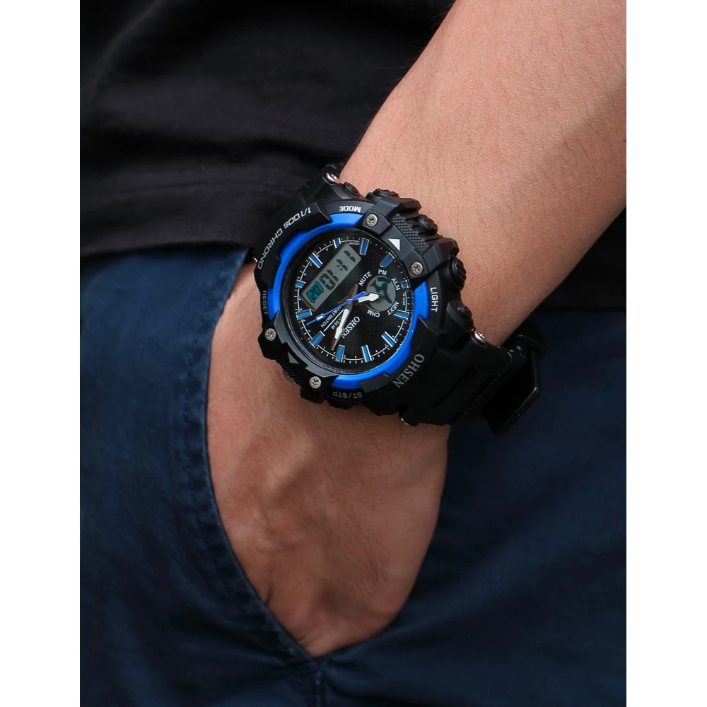 OHSEN Luxury Brand for Men Digital Dual Core Blue Case Date Alarm Stopwatch Quartz Rubber Band Sport Mens Watch /OHS245 | Наручные часы