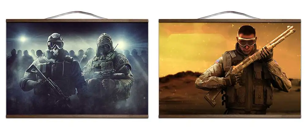 Радуга Six Siege игра плакат для HD холст живопись настенные картины для гостиной с твердой древесины подвесной свиток
