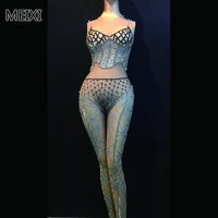 super sexy skin bikini mesh diamond rhinestone dress bar birthday party concert singer dancer costume
