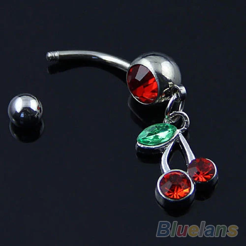 Украшение для пирсинга живота 085N из стали 316L с красной вишней|body piercing jewelry|piercing