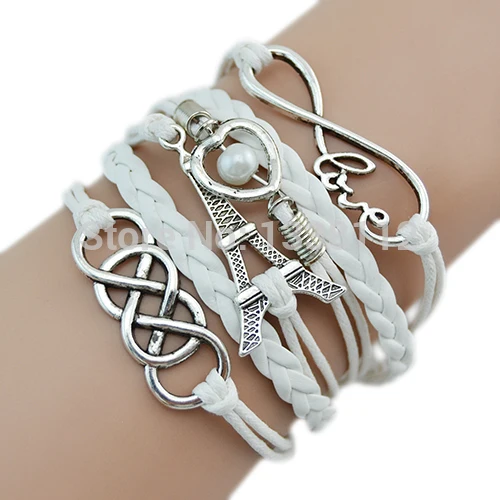 Hot Charm Bangle Vintage Multilayer Eiffel Tower Leather Beaded Cuff Bracelet women Bracelets &amp bangles 1IMV 7ENF BEC1 | Украшения и