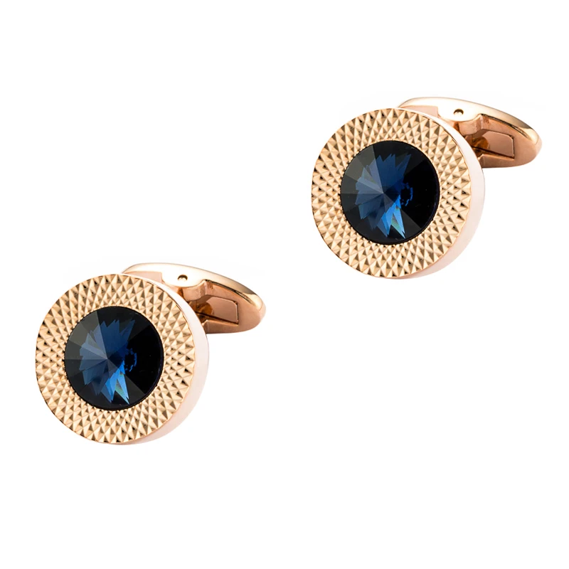 Высокое качество мужские запонки из розового золота с голубым кристаллом