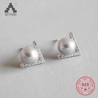100 s925 sterling silver geometric triangular crystal freshwater pearl earrings