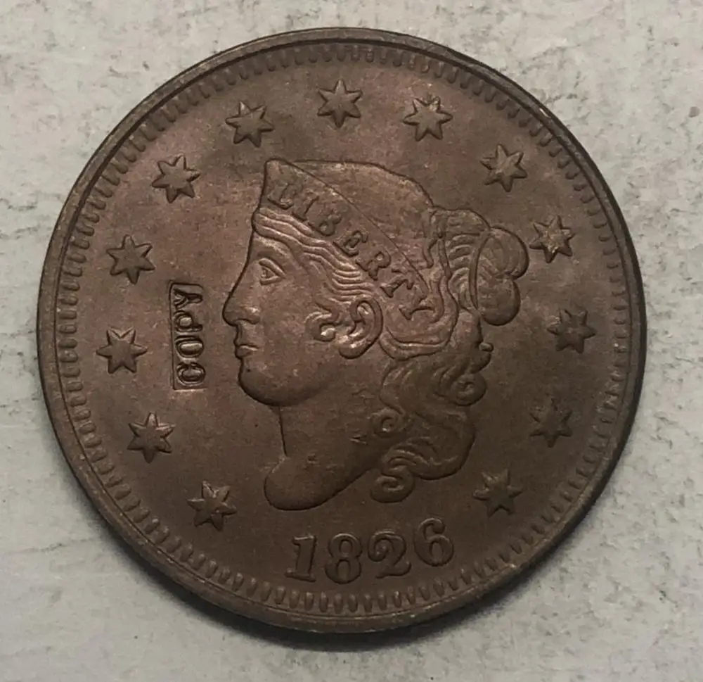 

1826 США плетеные волосы, большой цент, копия