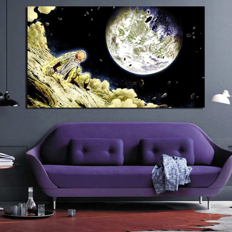 Аниме One Punch Man Moon мультфильм обои настенное Искусство Холст Живопись
