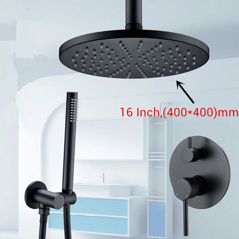 Matte Black 16 inch Набор для душа,, роскошный смеситель для ванной комнаты, розово-черный, 8-16 дюймов, душевая головка, потолочное крепление, смеситель, ручной распылитель - Цвет: Matte Black 16 inch