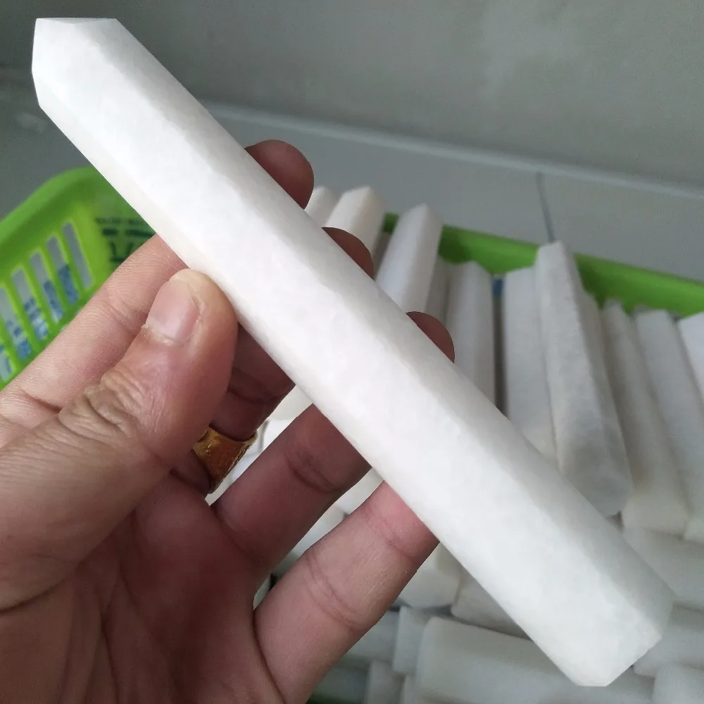 

1pc natural white jade stone crystal wand point quartz hexagonal prisms pillar healing stones