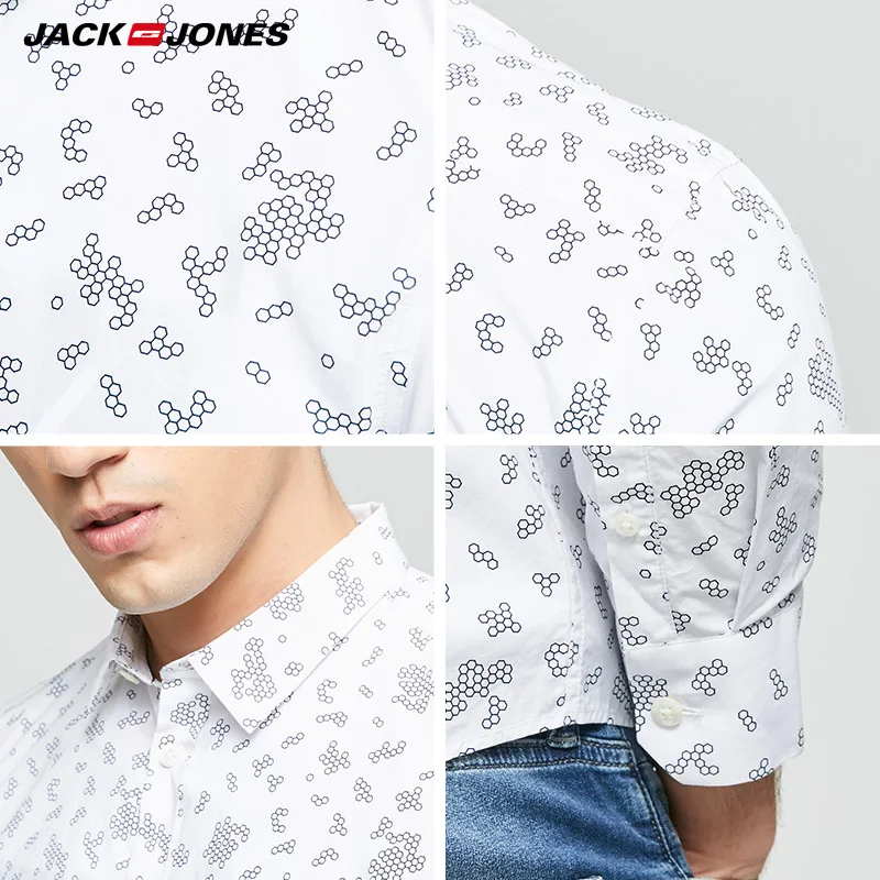 JACK & JONES бренд 2018 Новый 100% хлопок Повседневная печати с отложным воротником