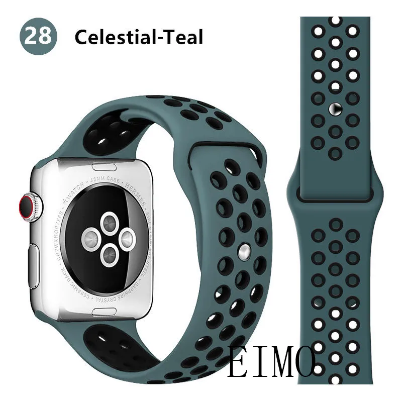 Celestial Teal 28 Ремешок для apple watch 5 4 band iwatch series 4 3 2 correa apple watch 42 мм 38 мм 44 мм 40 мм силиконовый браслет pulseira ремешок для часов - Цвет ремешка: Celestial Teal 28