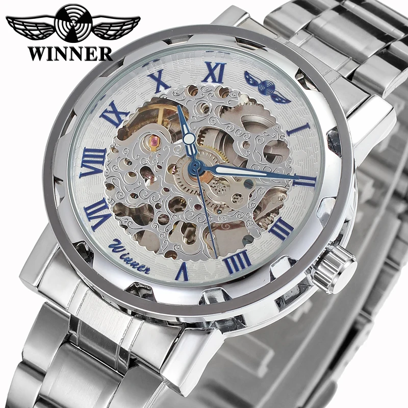 Winner WRG8008M4S3 automatic men new wristwatch free shipping skeleton silver color watch stainless steel band best gift | Наручные часы