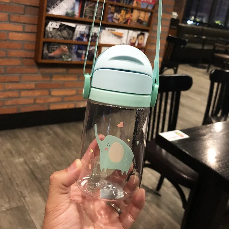Hot 420ml Baby Learning Drinking Water Bottles Feeding Sippy Cup With Handles snd Strap Newborns Kids Cute Cartoon Leakproof Cup