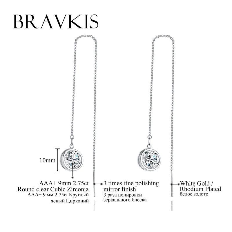 BRAVEKISS круглые Кристальные Подвесные серьги длинные капли на цепочке женские с