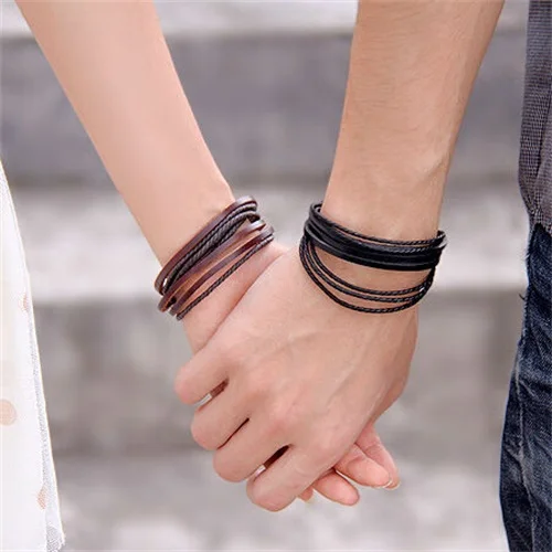 Мужская мода MINHIN многослойный Плетеный браслет из натуральной кожи Браслет